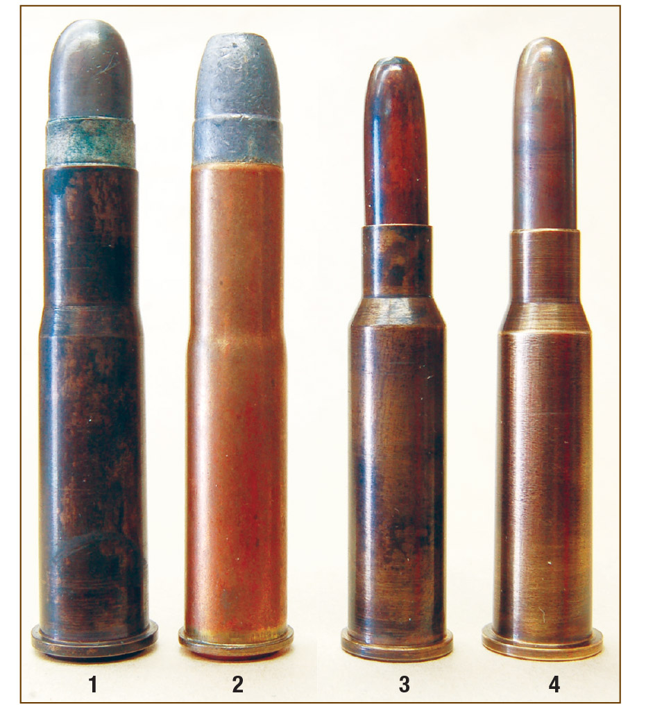 First Japanese military rounds: The (1) 11mm Murata is a copy of the earlier (2) 11mm Mauser and the (3) 8mm Murata, which is a copy of the earlier (4) 8x50mm Mannlicher.